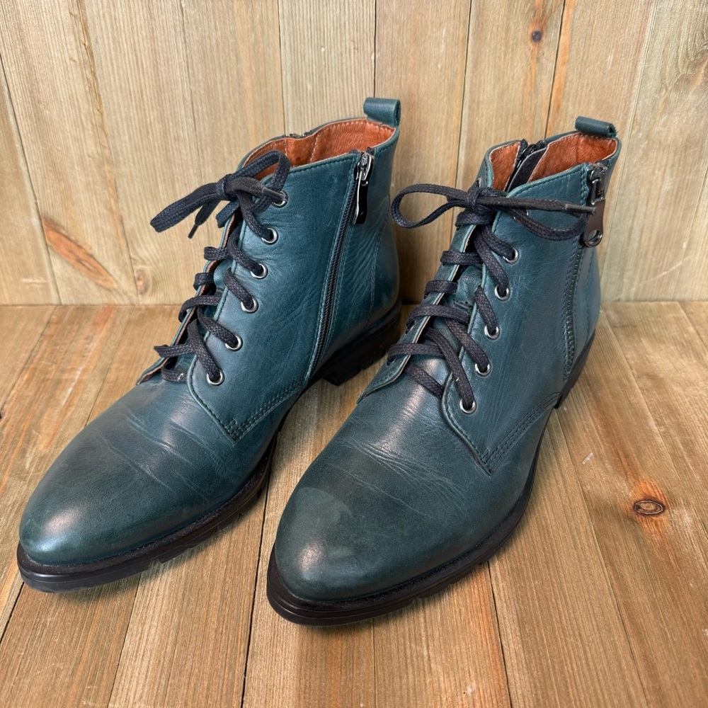 Elegant Teal Leather Ankle Boots - Picture 5 of 10